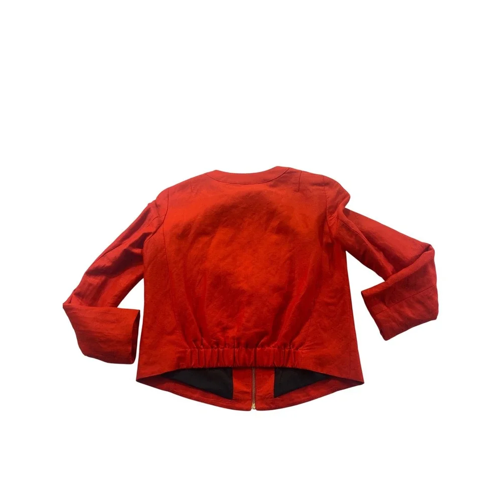Jones‎ New York Suits Red Linen Blend Collarless Zip Front Jacket Womens 4